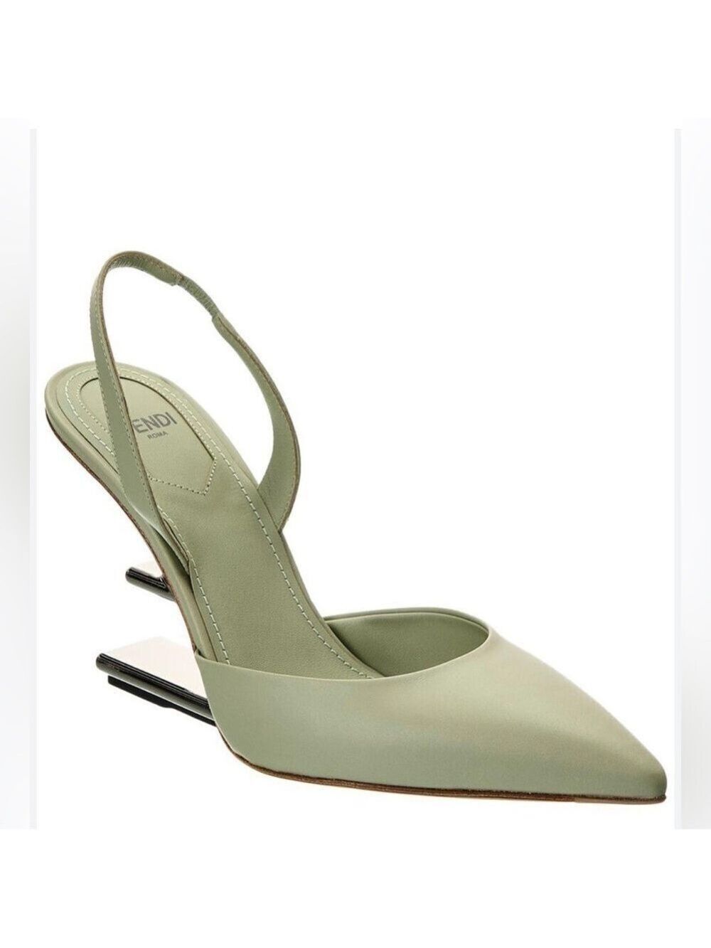 Fendi First Leather Slingback Vitello Pointed Toe Pumps in Green - NWT